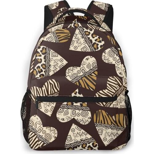 2021 OLN Travel Backpacks Stylish African Leapord Heart Background Girl Backpack For Women Large Capacity School Bag For Teenage