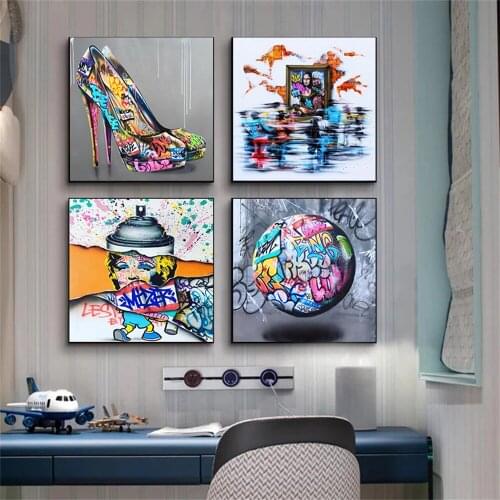 Abstract Street Graffiti Art Poster and Print Painting Canvas Wall Art Earth High heels Pictures Cuadros for Room Home Decor