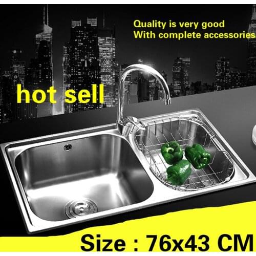 Free shipping kitchen sink food grade 304 stainless steel standard double groove hot sell 760x430 MM