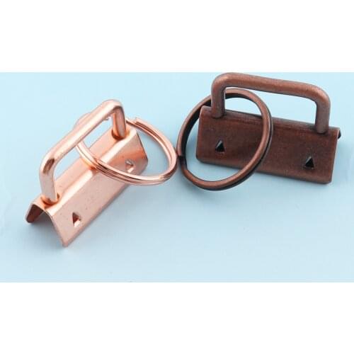 Rose gold/Copper Key Fobs Hardware with Keyrings 10sets 32mm Key Chains Key Lanyard Clips Metal Ribbon Ends Cap Key