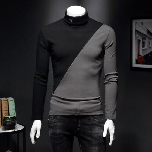 Brand The Designer Newest Patchwork Color Mens T-shirt Long Sleeve Half Turtleneck England Style Shirts Drop shipping C25