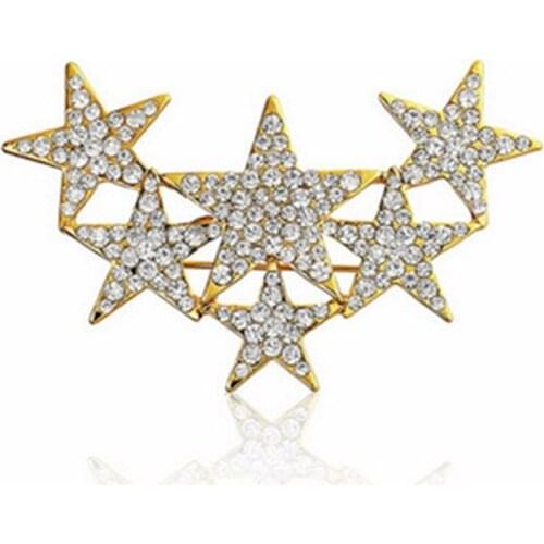 Exquisite Gold Silver Crystal Rhinestone Star Brooch Pin channel brooch crystal pin