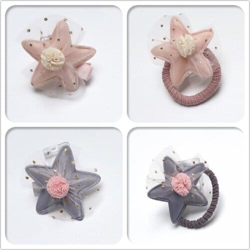 Boutique 20pcs Fashion Glitter Tulle Pom Pom Haripins Barrettes Star Ponytail Holder Hair Ties Elastic Hair Bands Girls Headwear