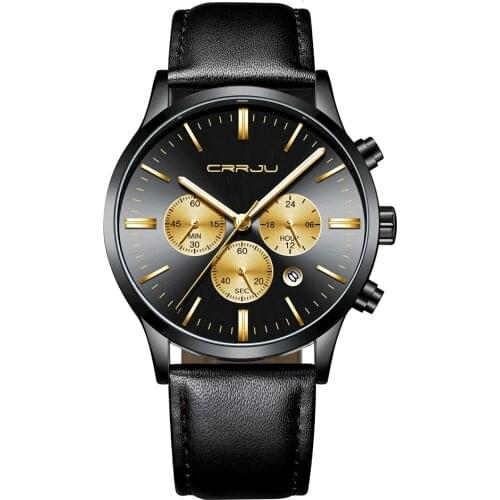 CRRJU Mens Watches luxury brand watch men Fashion sports quartz-watch stainless steel strap ultra thin Leather clock Chronograph