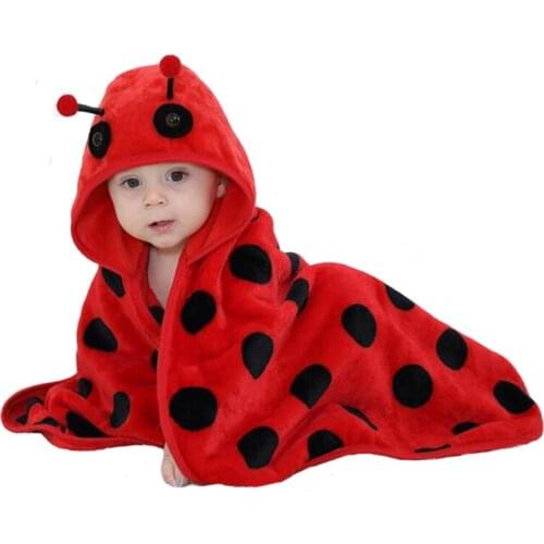 Unisex-babys Hooded Ladybug Bath Towel Kid Soft Flannel Blanket