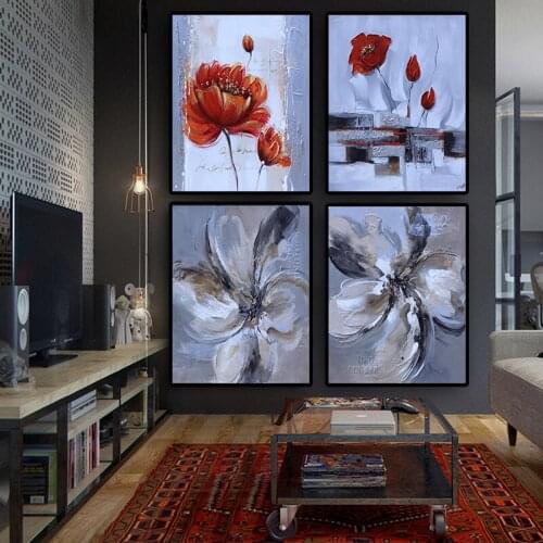 HD Print Modern Red Poppies White Flower Abstract Oil Painting on Canvas Pop Art Wall Picture For Living Room Sofa Cuadros Decor