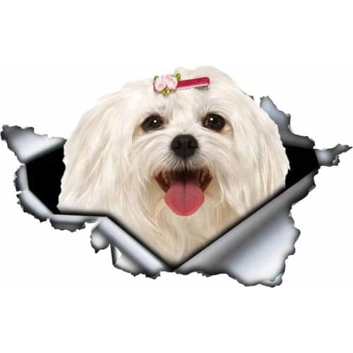 Creative Cute Maltese Car Sticker Pet Dog Car Decoration Torn Metal Decal Sunscreen Sticker Waterproof Accessories,13cm*6cm