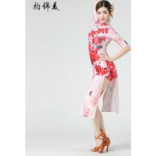Latin dance cheongsam dress female adult new clothing Chinese style retro cheongsam dress competition performance exercise cloth