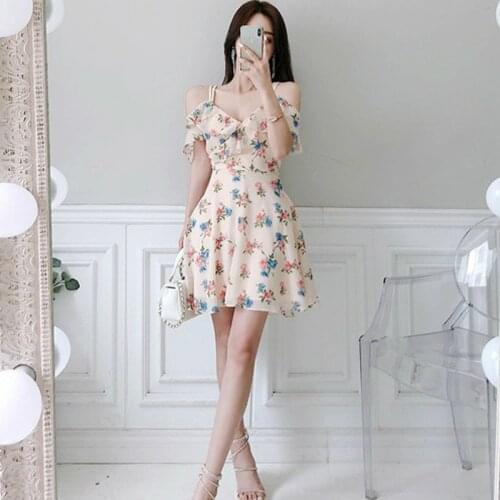 Print Flower Summer Dresses for Women 2020 Corset Off Shoulder Mini Floral Dress Ladies Casual Elegant Birthday Dress for Women