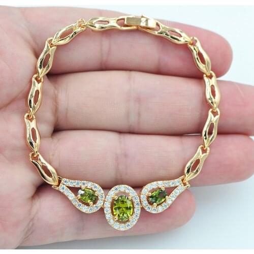 Gold Color Fashion Luxury Green Zircon CZ Bracelet for Women Party Jewelry