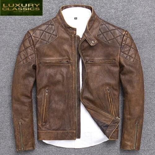Natural Streetwear Moto Biker Genuine Leather Jacket Men Fashion Autumn Spring 100% Real Sheepskin Coat Man Leather Fit Chaqueta