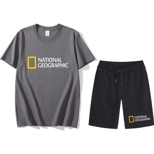National Geographic mens sportswear summer sportswear two-piece cotton T-shirt shorts track suit sports suit