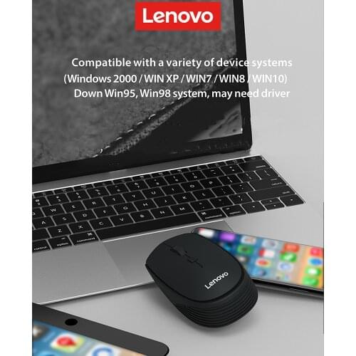 Lenovo 2.4GHz Wireless Mouse Office Mouse 4 Keys Mute Mice Ergonomic Design with 3 Adjustable 1600DPI Black Mice for PC Laptop