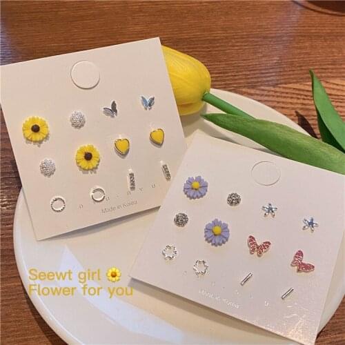 Fashion Summer Fresh Small Daisy Earrings Set Combination New Trendy S925 Super Fairy Flower Earrings Female