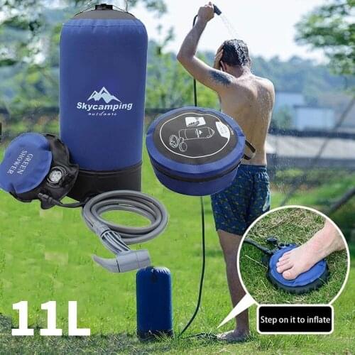 11L Inflatable Shower Bag With Foot Pump Pressure Bathing Water Bag PVC Portable For Outdoor Travel Camping Washing Tools