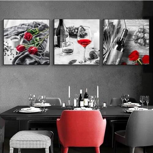 Restaurant Wall Decoration Posters Rose Wine Glass Canvas Painting Corridor Cafe Bar Shop Art Print Pictures for Living Room