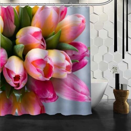 New Arrival Tulips Flower Shower Curtain Polyester Fabric Printing Bathroom Curtain 3D Waterproof Bathroom Products With Hook