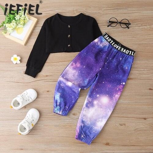 1-6 Y Autumn Children Kids Girls Clothes Sport Suit Long Sleeve Crochet Crop Top Tie Dye Pants Trousers 2Pcs Set Active Clothing