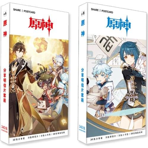 Genshin Impact Postcard 340pcs/Set Anime Characters Postcards Games Greeting Cards Stickers Cosplay Accessories Blessing Gifts