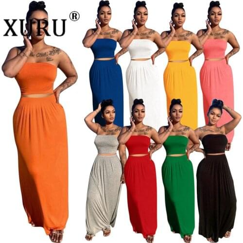XURU Sexy Tube Top Summer Dress Two-piece Suit European and American Womens Solid Color Sexy Dress Suit