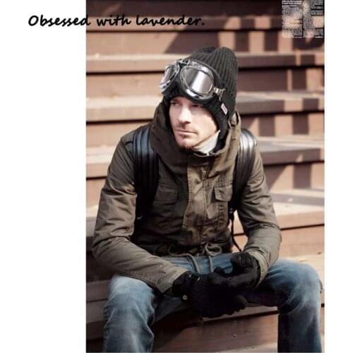 Obsessed with lavender.Retro pilot hat with glasses mens wool hat ladies winter tide brand warm ski cap knit hat