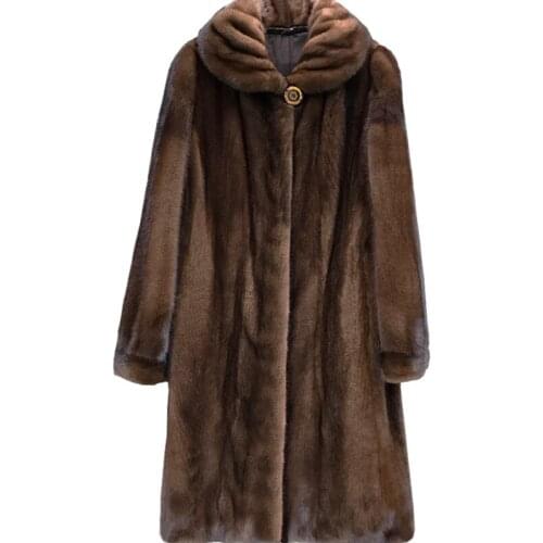 Womens real mink fur coats winter overoats Long female mink fur outerwear girls
