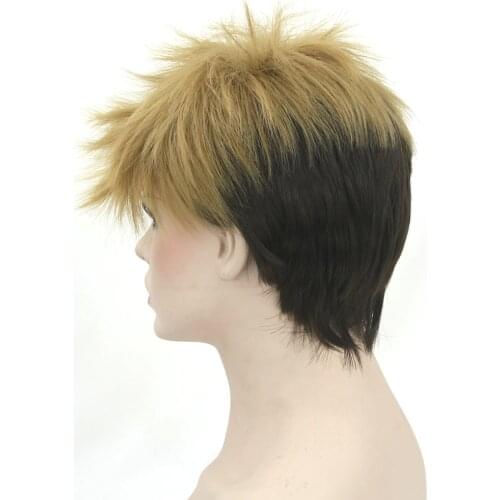 Soowee Short High Temperature Fiber Synthetic Hair Cosplay Wigs Black Mix Brown Wig for Men and Women Peruca