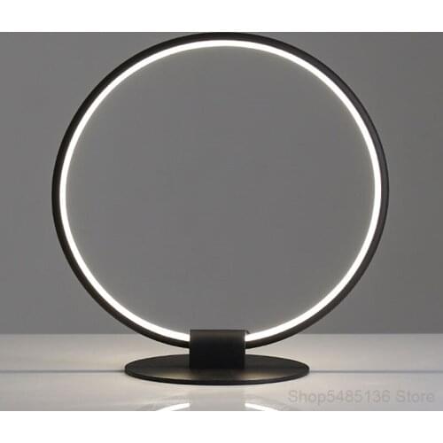 Nordic Modern Led Acrylic Bedside Table Lamp Art Industrial Black Ring Round Table Lights Learning Office Lamps for Living Room