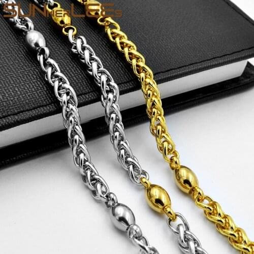 SUNNERLEES Jewelry 316L Stainless Steel Necklace 6mm Geometric Wheat Link Chain Silver Color Gold Plated Men Women Gift SC159 N