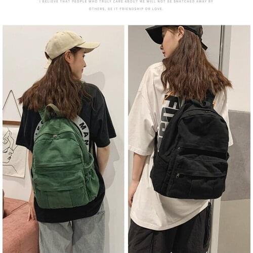 Vintage Casual Backpack Women Travel Bag 2021 Fashion High Capacity Solid Color Womens Backpack Student Zipper School Bag