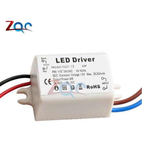 Y621-12 LED Driver Lighting Transformer Constant Current Input AC 110 -260V 500mA 50 -60Hz Output DC 12V 6W for LED Strip Lamp