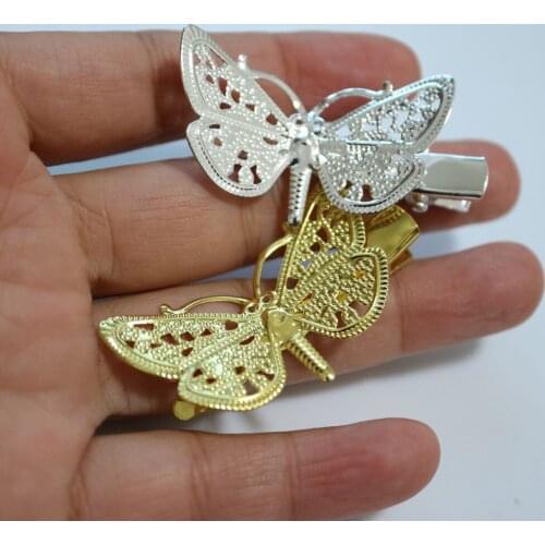 4pcs/lot DIY golden silver butterfly hair clips and pins Craft supplies for gift Women Hollow Vintage Hair Clips Metal Butterfly