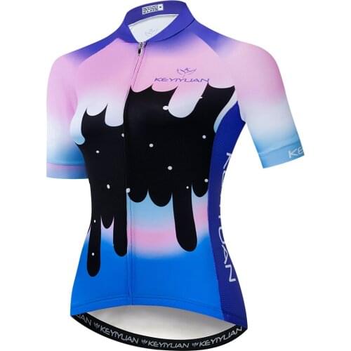 KEYIYUAN Womens Cycling Jersey Short Sleeve Tops Pro Team Bicycle Clothing Bike Apparel Sports Wear Quick Dry Shirt