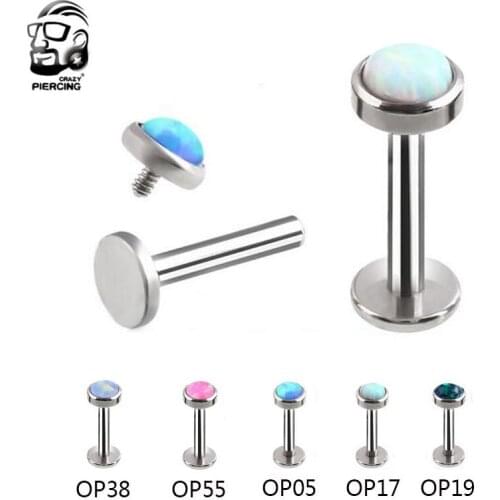 1pc G23 Titanium Opal Lip Ring Zircon Anodized Internally Threaded Prong Gem Monroe 16G Tragus Helix Ear Piercing