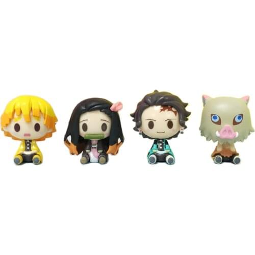 4 Style/Set Anime Q Version Demon Slayer Kimetsu No Yaiba Sitting Ghost Doll Tanjiro Nidouzi Inosuke Zenizu Figure Model Toys