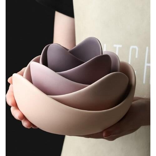 5Pcs Set Lotus Ceramic Bowl Dishes And Plates Sets Creative Fruit Plate Simple Zen Decor Storage Fruit Ceramic Dinner Plates