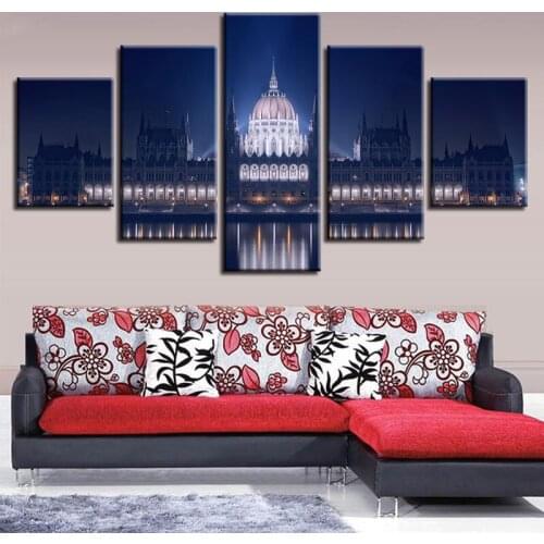 5 Pieces full Squareround Diamond Painting Hungarian Parliament Building Night Scene 5d Diy Diamond Embroidery RhinestoneZP-1616