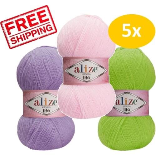 Alize Extra Life Lifo Yarn 5x100gr-480 mt 100% Acrylic DIY Knitting Crochet Blanket Wrap Beanie Sweater Amigurumi Lace