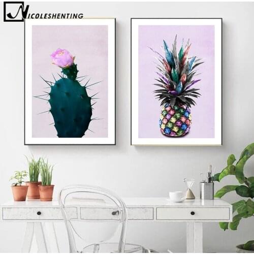 Pineapple Cactus Poster Colorful Plants Canvas Print Minimalist Wall Art Abstract Painting Decorative Picture Nordic Decoration