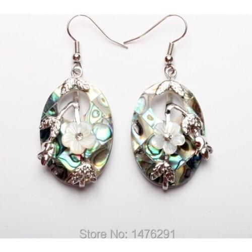 Free shipping Fashion New Zealand Abalone Shell Flower Oval Dangle Earring 1Pair