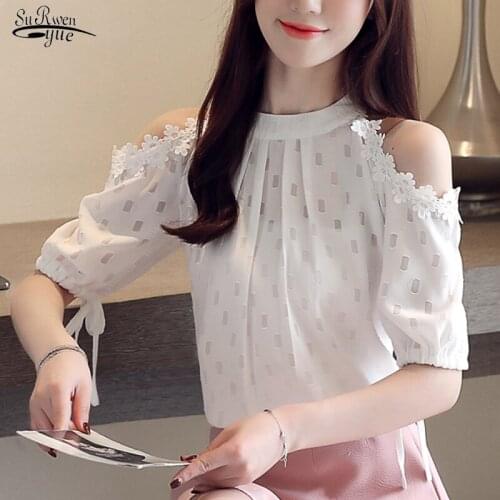 2021 Summer Elegant Solid Fashion Shirts Off Shoulder Top Chiffon Blouse Spliced Butterfly Sleeve White Tops for Women 4923 50