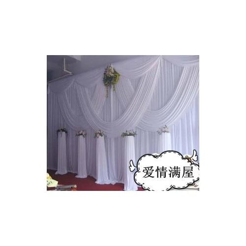 Pure white 10ft*20ft wedding stage decoration Wedding Backdrop with Beatiful Swag Wedding drape and curtain wedding supplies