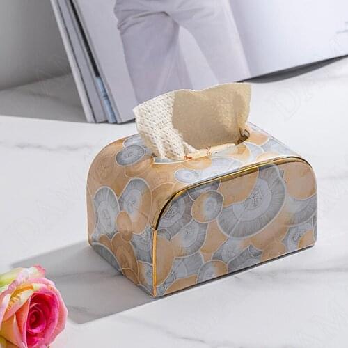 Golden Stroke Ceramic Tissue Box Wind Ice Pattern Decorative Restaurant Desktop Napkin Organizer Living Room Desktop Paper Boxes