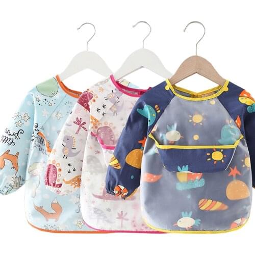 Baby Bibs Bandana Long Sleeve Waterproof Baby Stuff Cotton Newborn Bibs Burp Cloths Boy Girls Apron Self Feeding Pocket Smock