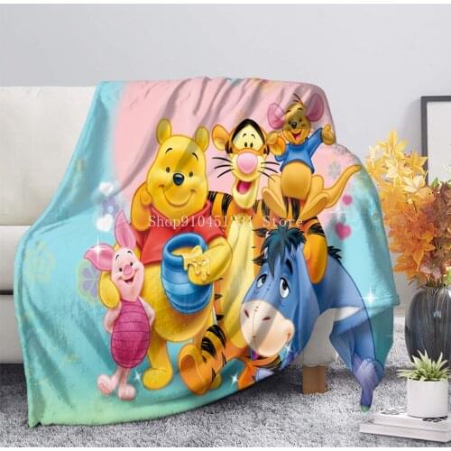 Disney Winnie The Pooh Mickey Mouse Minnie Throw Blanket Cartoon Flannel Bedspread Kids Baby Boys Girls Bedspread Couch Cover