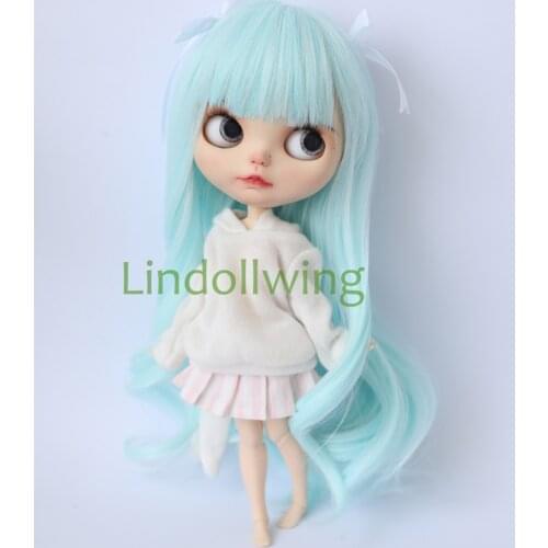 9-10 inch Blyth Wig Long Wig Blue Mix White