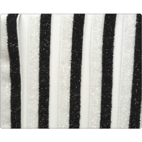 Price Negotiated) 5/8" Stretch Black And White Striped Metallic Velvet Ribbon