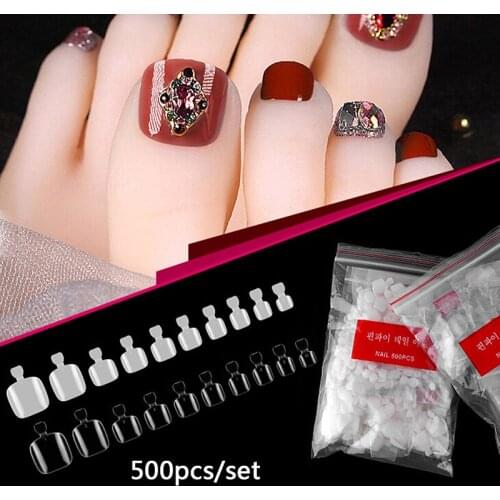500Pcs Artificial Acrylic Toe False Nails Tips Clear Foot Fake Nails Manicure