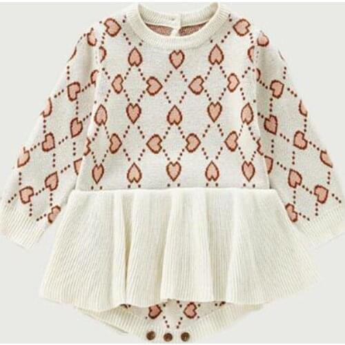 Newborn Girls Jumpsuits Clothes Knitted Long Sleeve Children Rompers Autumn Winter Baby Girls Loving Heart Rompers