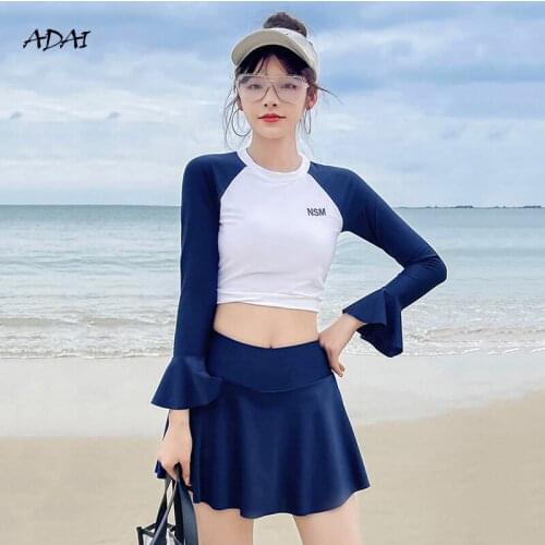 High Waisted Bikini Set Womens Swimwear 2021 Bathing Suits Sports Swimsuit with Skirt Sleeves Two Piece Summer Suit Beachwear